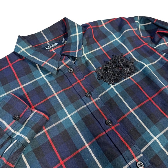Lauren Ralph Lauren Tops - Lauren Ralph Lauren Womens M Plaid Monogram Button Down Dark Academia Preppy
